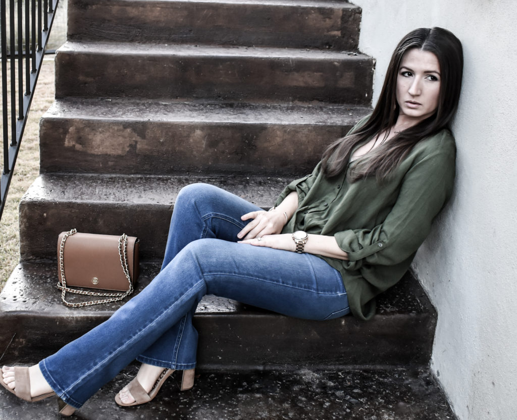 Erin from Cathedrals and Cafes models Casual Glamour in Diane Gilman DG2 Jeans