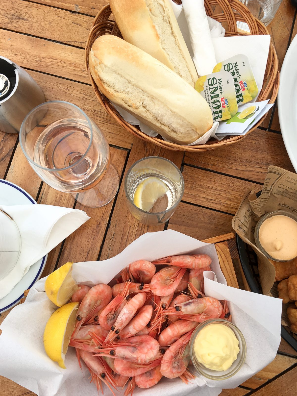 A basket of shrimp for lunch in Oslo