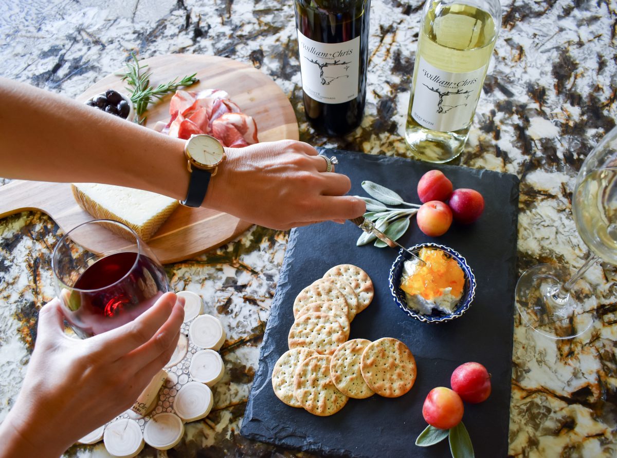 A goat cheese spread with red wine from William Chris Vineyards.