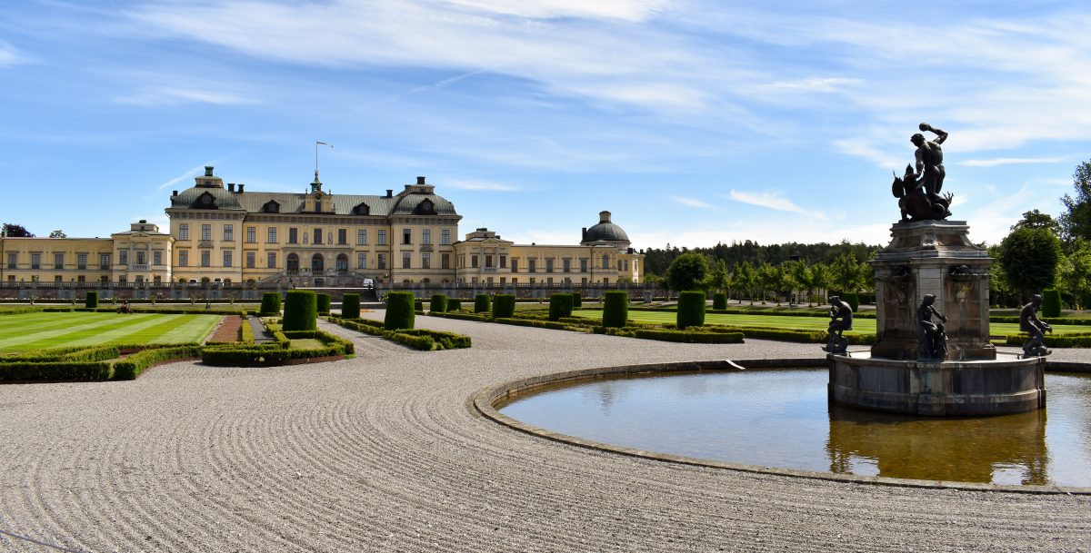 Drottningholm Palace and gardens with fountain