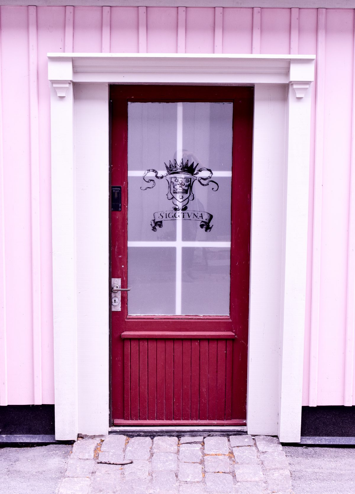 A pink door in Sigtuna Sweden