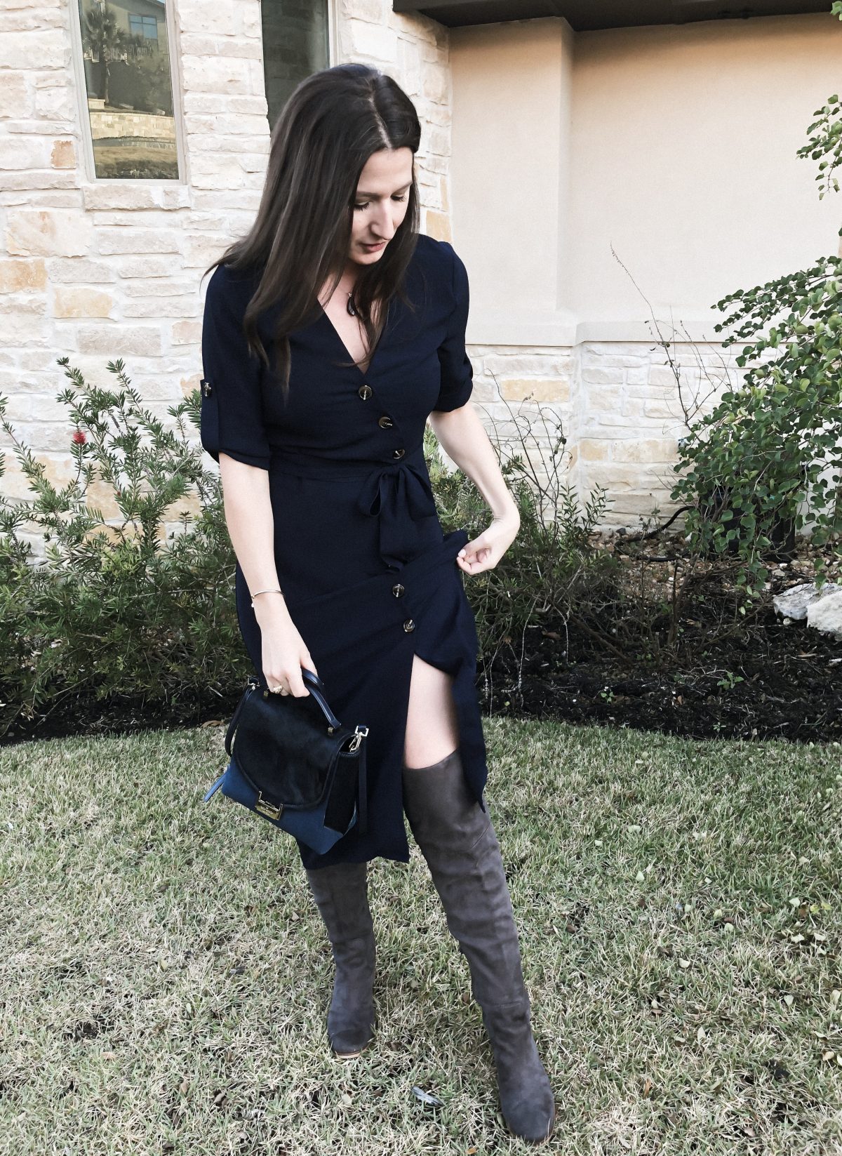 how to style over-the-knee boots with a summer dress