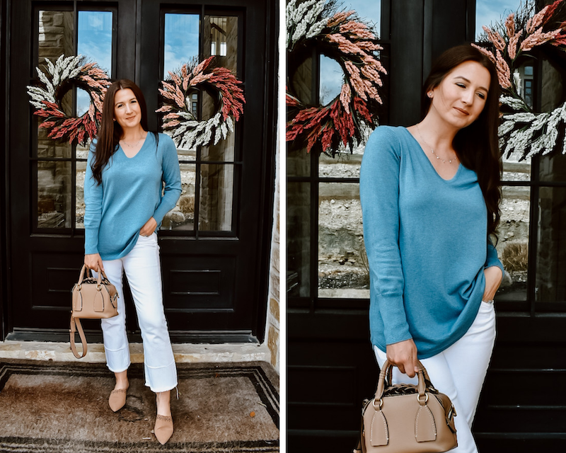 NIC+ZOE V-Neck Sweater Outfit | Cathedrals & Cafes Blog